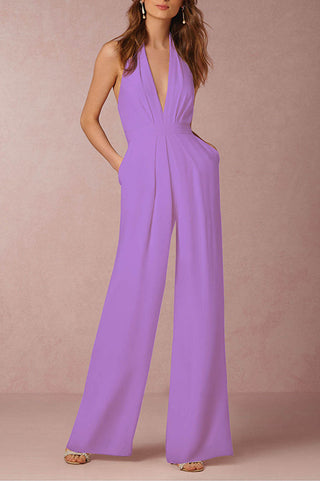 Sexy Mouwloze Halter Jumpsuit Lichtpaars