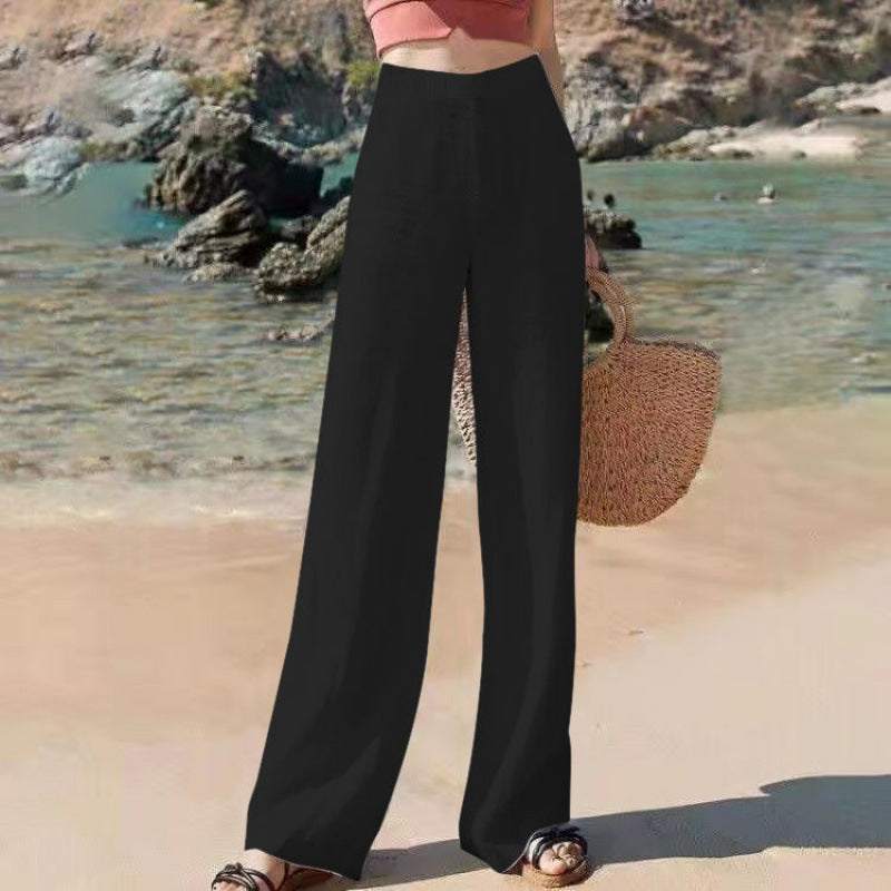 Wijde Broek Dames Hoge Taille Ademend Lichtgewicht Linnen Zomer Zwart