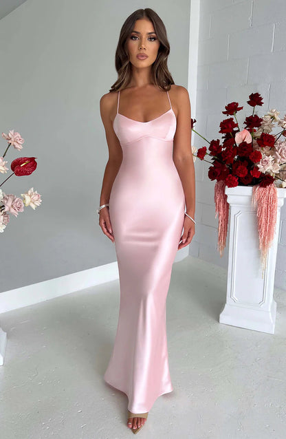 Eiland Dromen Dames Maxi Jurk – Luchtige Zomerjurk met Tropische Look Roze