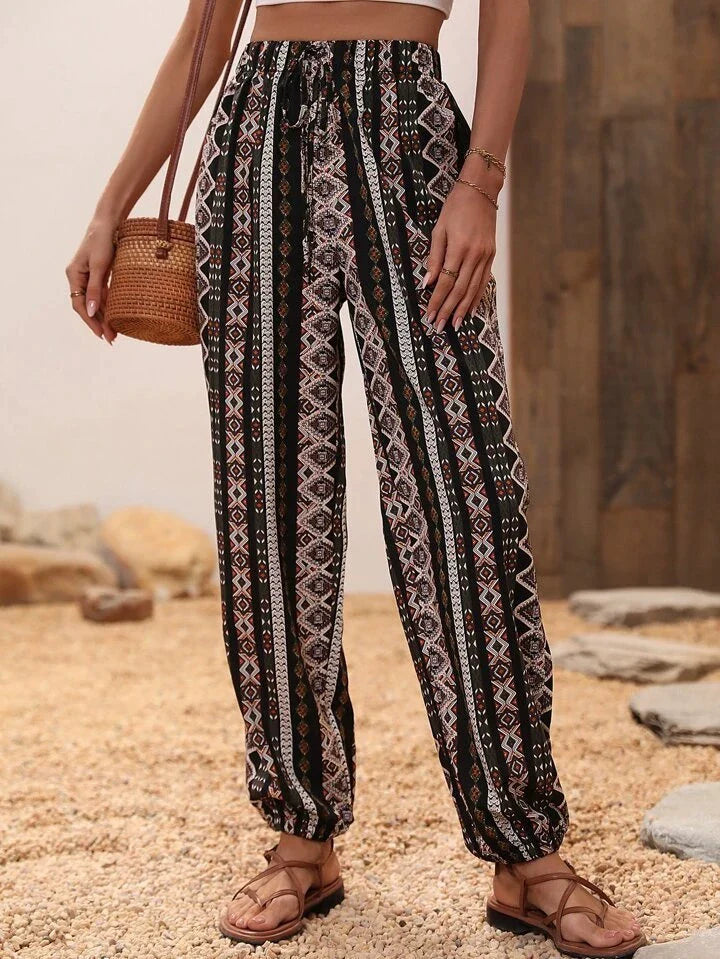Harembroek Dames Boheemse Olifantenprint Losse Taille Boord Bohemen 1
