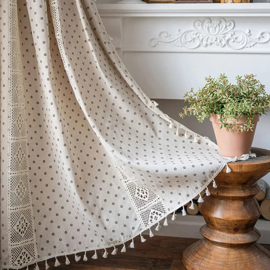 Minimalistische Boho Gordijnen van Linnen-Polyester met Handgestikte Details – Lichtfilterend en Machinewasbaar Serene Weave