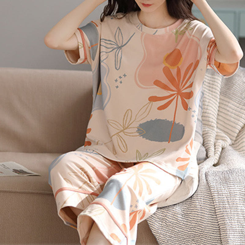 Bloembladprint Katoenen Loungewear Set