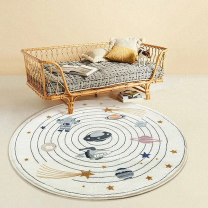Rond Vloerkleed voor Kinderen – Zacht en Duurzaam Speelmat voor Slaapkamer, Machinewasbaar, 60-120 cm Vloerkleden SEREIN Planeten Doorsnede 60 cm (23,6 inch)