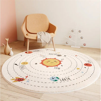 Rond Vloerkleed voor Kinderen – Zacht en Duurzaam Speelmat voor Slaapkamer, Machinewasbaar, 60-120 cm Vloerkleden SEREIN Zon + Planeten Doorsnede 60 cm (23,6 inch)