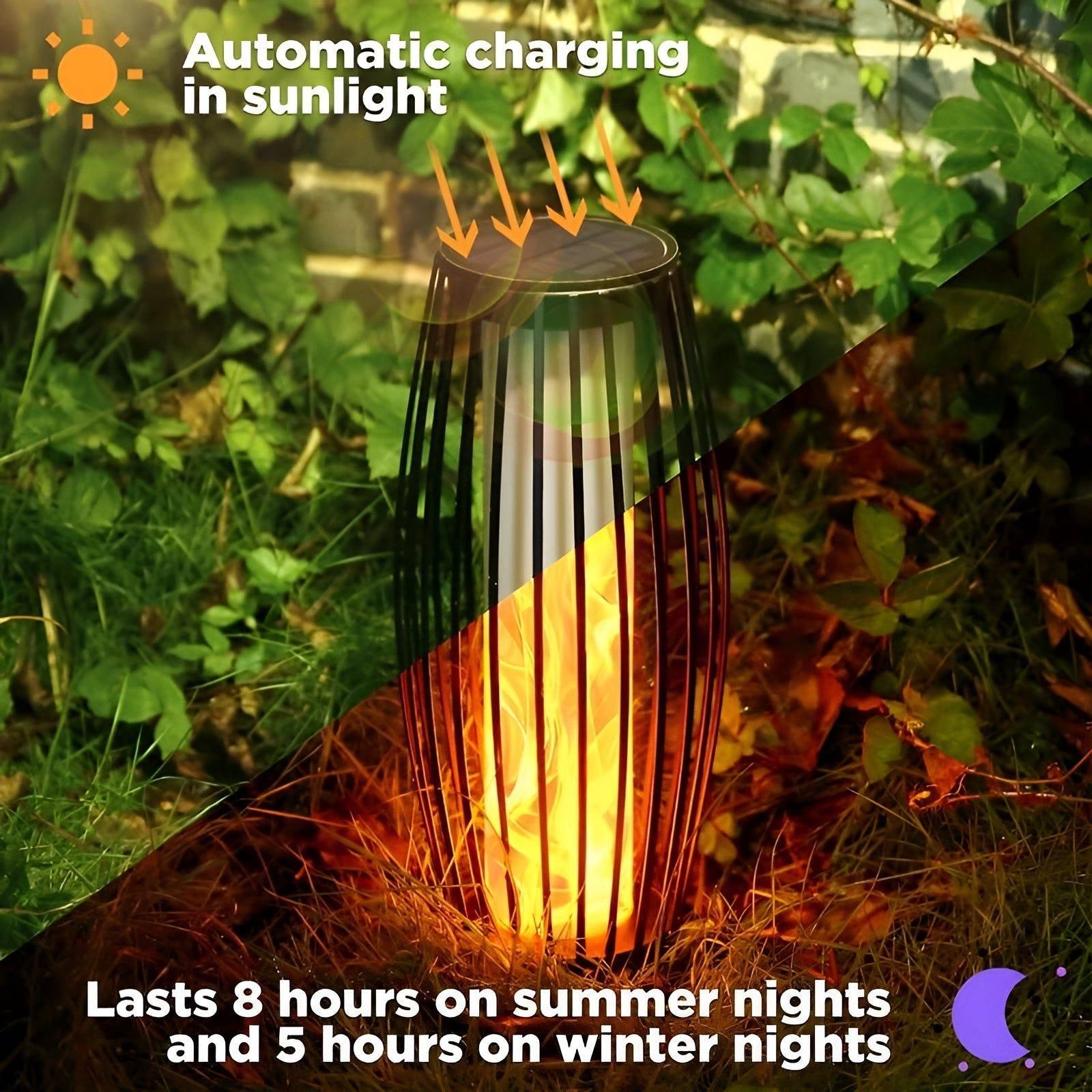 Solar Tuinlamp met USB Oplaadfunctie en Flikkerend Vlam Effect – Weerbestendige Metalen Tuinverlichting op Zonne-energie