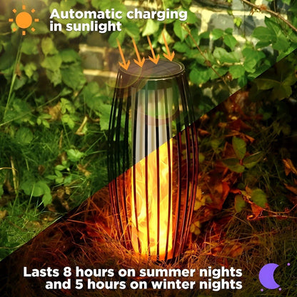 Solar Tuinlamp met USB Oplaadfunctie en Flikkerend Vlam Effect – Weerbestendige Metalen Tuinverlichting op Zonne-energie