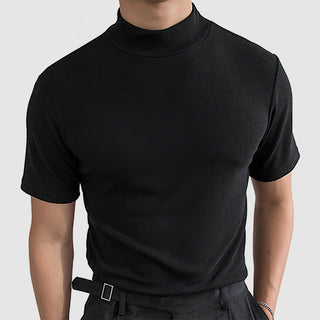 Corvani | Luxueus stretch katoenen T-shirt met col voor heren Zwart