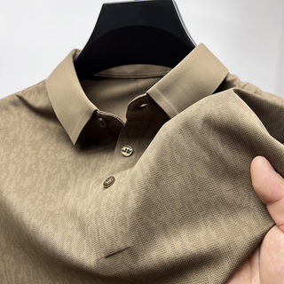 Heren Poloshirt Katoen Subtiele Textuur Taupe