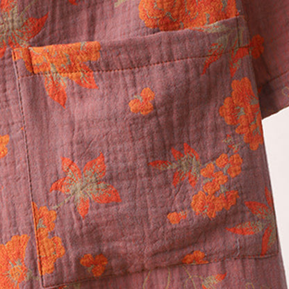 Bloemen Jacquard Katoenen V-Hals Badjas Pyjama