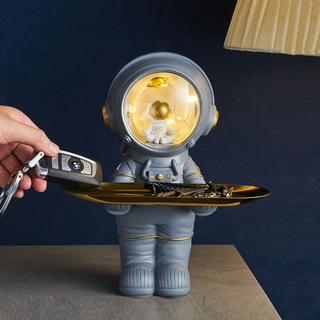 Astronautenlamp met Opbergbak – Ruimtebesparende Decoratie in Wit en Grijs voor Woonkamer en Bureau Grijs en goud