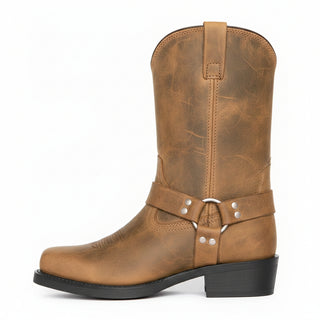 Heren Gesp Riem Cowboy Laarzen Leer Comfort Robuust Bruin