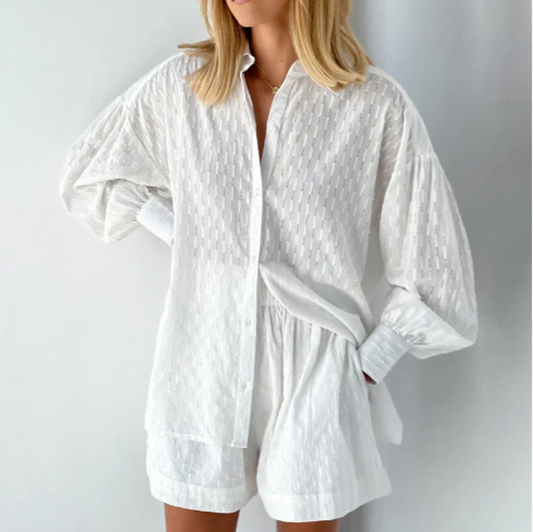 2-Delige Zomerset Dames Short & Blouse Top voor Zomer Wit