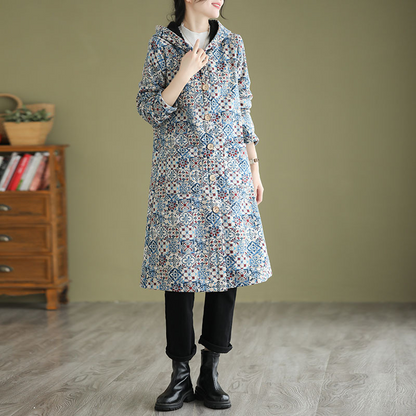 Dames Trenchcoat Losse Pasvorm A-Lijn Geometrisch Patroon Blauw