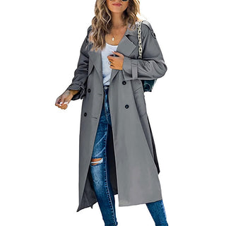 Klassieke Dames Trenchcoat met Dubbele Rij Knopen Grijs