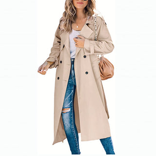 Klassieke Dames Trenchcoat met Dubbele Rij Knopen Khaki