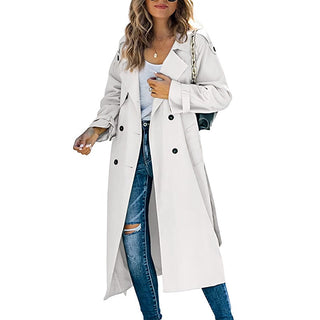 Klassieke Dames Trenchcoat met Dubbele Rij Knopen Wit