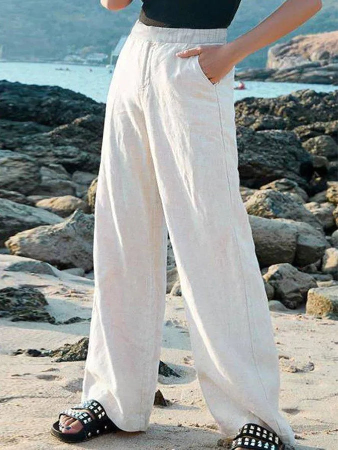 Wijde Broek Dames Hoge Taille Ademend Lichtgewicht Linnen Zomer