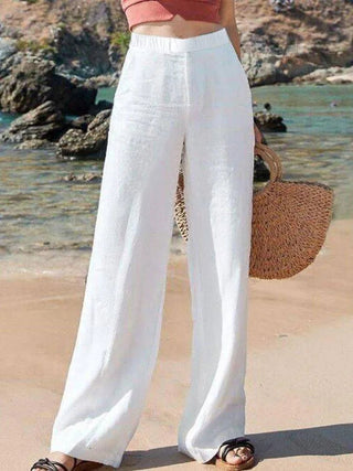 Wijde Broek Dames Hoge Taille Ademend Lichtgewicht Linnen Zomer Wit