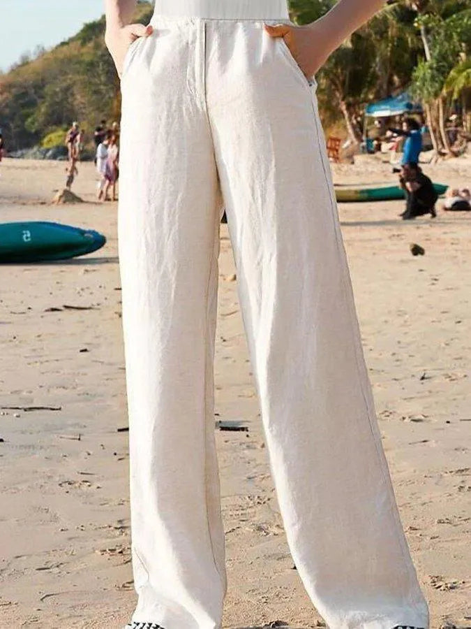 Wijde Broek Dames Hoge Taille Ademend Lichtgewicht Linnen Zomer