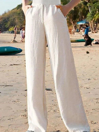 Wijde Broek Dames Hoge Taille Ademend Lichtgewicht Linnen Zomer