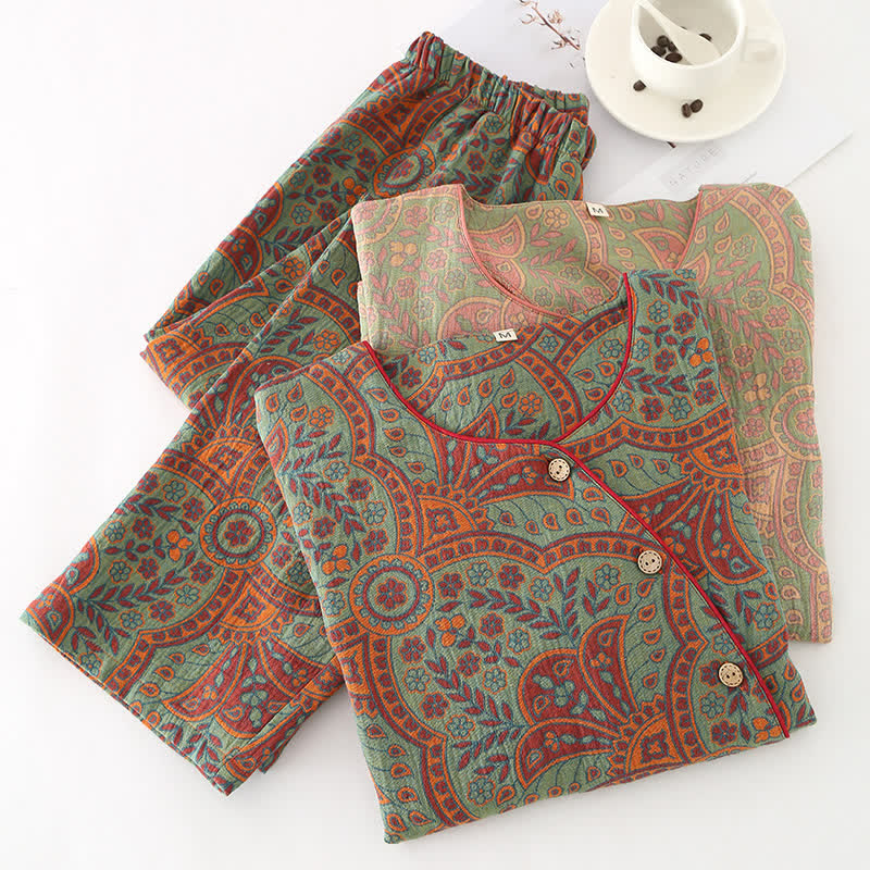 Vintage Jacquard Ronde Hals Loungewear Set