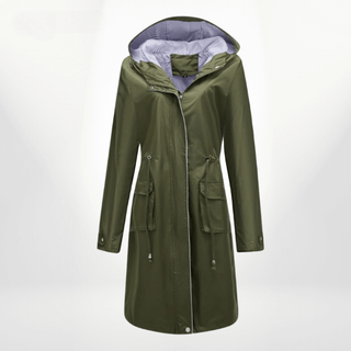 Trenchcoat Waterproof Over-Knee Hooded Adjustable Waist Groen