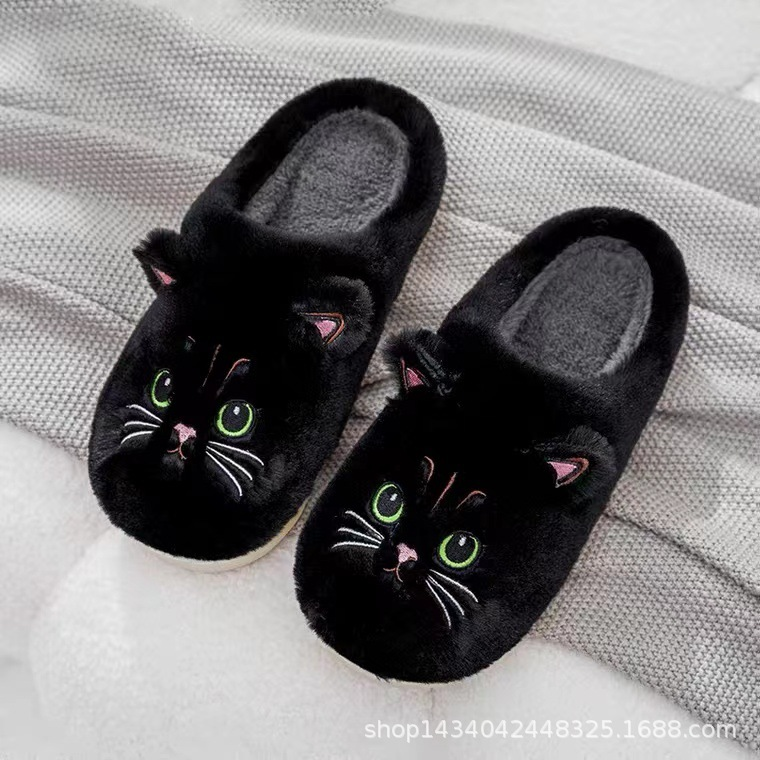 Dames Pantoffels – Knusse Sloffen met Kattenontwerp voor Warme Voeten Zwart