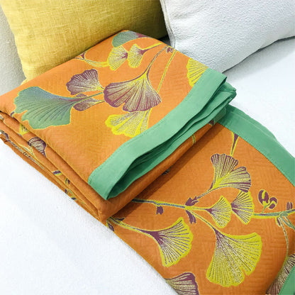 Ginkgo Blad Jacquard Katoenen Omkeerbare Dekbed Quilts SEREIN