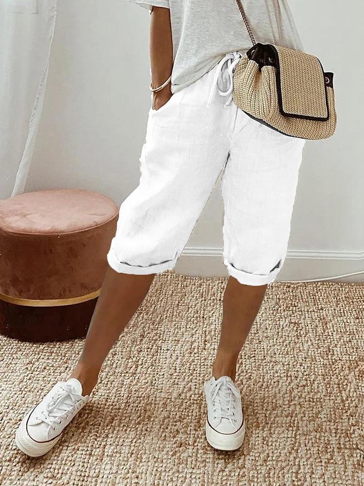 Elevate Linnen en Katoenen Shorts Wit