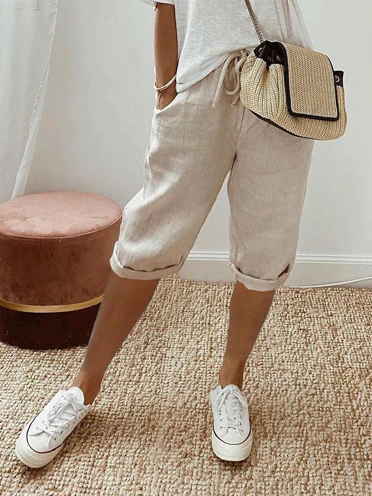 Elevate Linnen en Katoenen Shorts Beige (Bijna uitverkocht)
