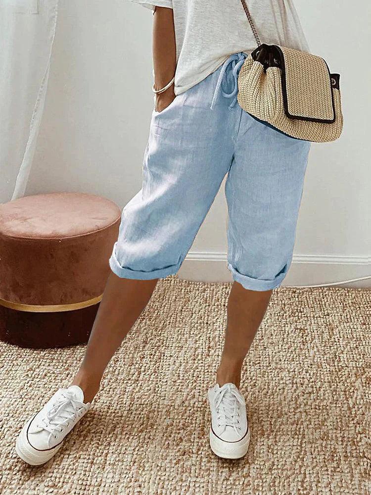 Elevate Linnen en Katoenen Shorts Blauw