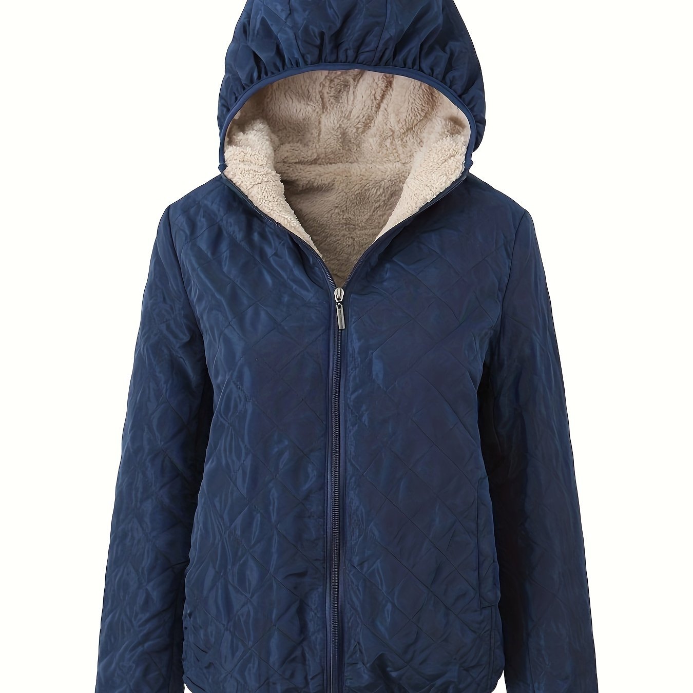 Dames Gewatteerde Jas met Rits en Capuchon - Trench coat Marineblauw