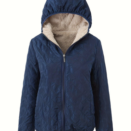 Dames Gewatteerde Jas met Rits en Capuchon - Trench coat Marineblauw