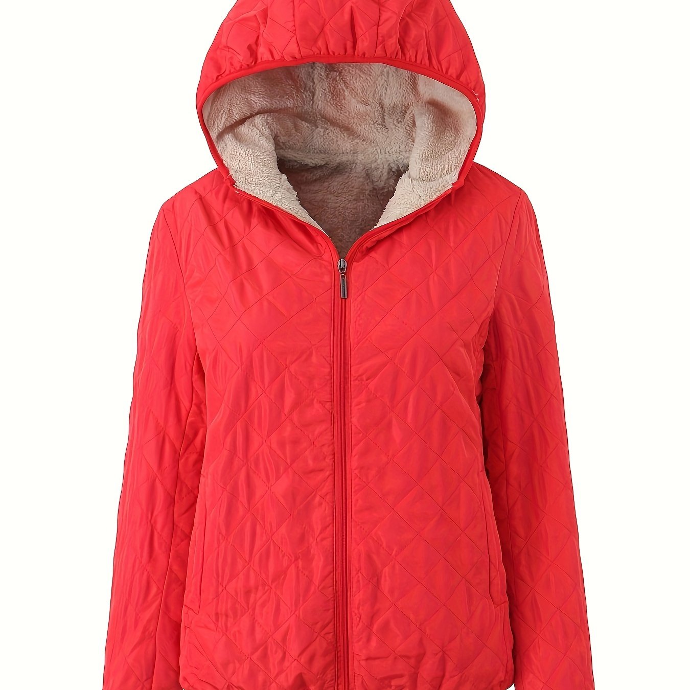 Dames Gewatteerde Jas met Rits en Capuchon - Trench coat Rood