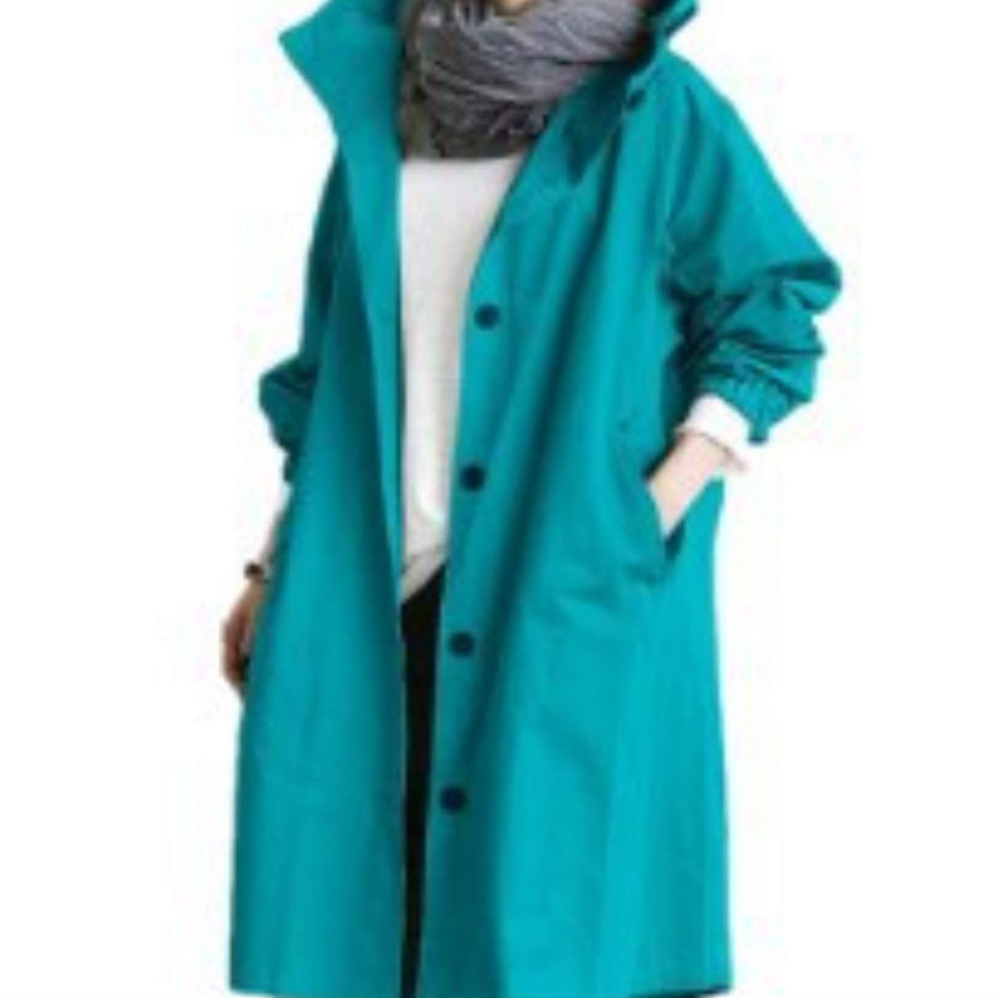 Lange Dames Trenchcoat Met Capuchon In Diverse Kleuren Blauw