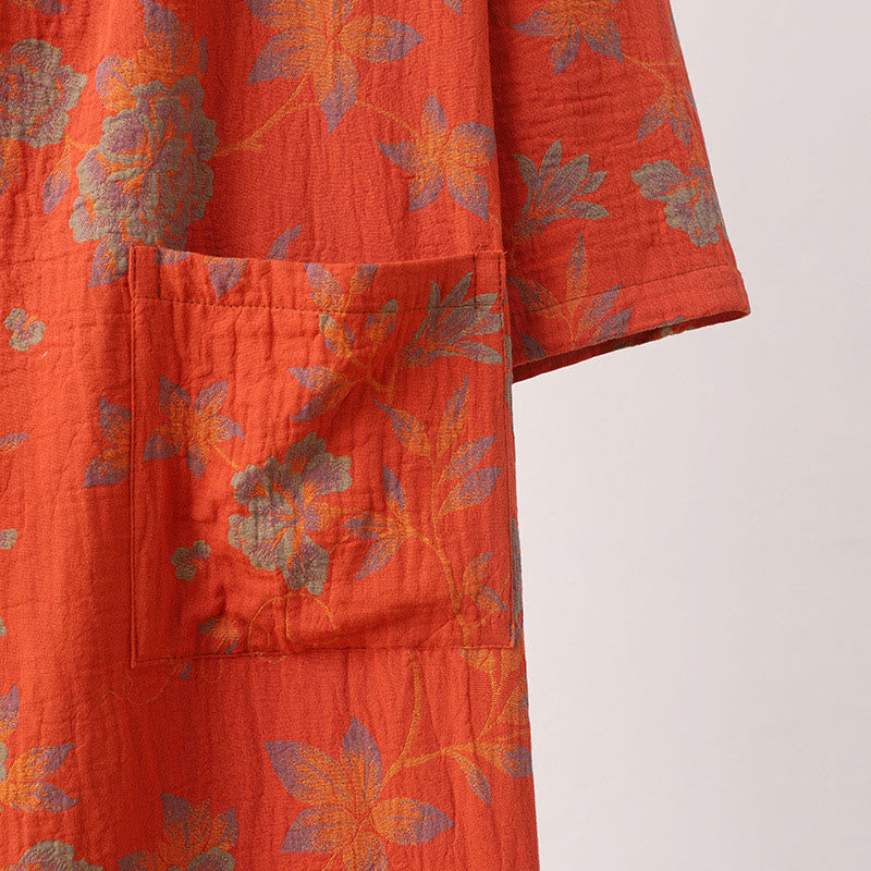 Bloemen Jacquard Katoenen V-Hals Badjas Pyjama