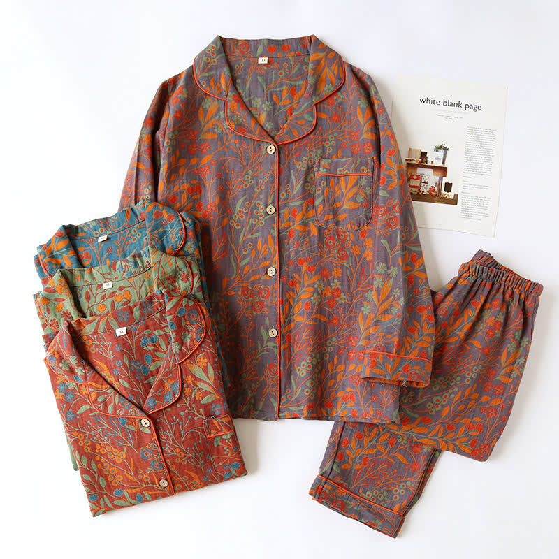 Vintage Leaf Katoenen Loungewear Set