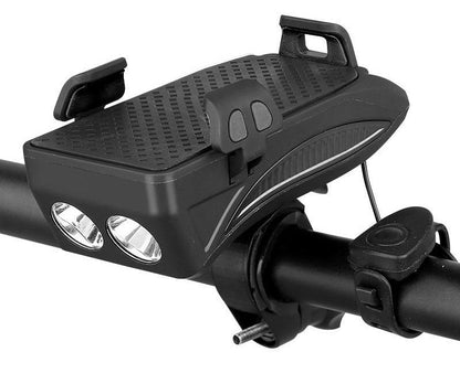 Bikea 4-in-1 Telefoonhouder, Powerbank, Verlichting & Claxon Telefoonhouder fiets SEREIN Zwart