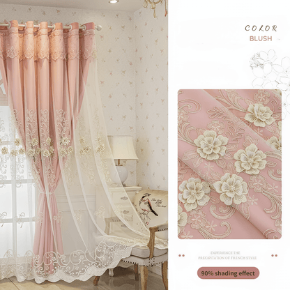 Luxe Verduisterende Gordijnen met 3D Bloemenborduurwerk – Crème Fluweel Raamdecoratie voor Optimale Lichtblokkering Blozen