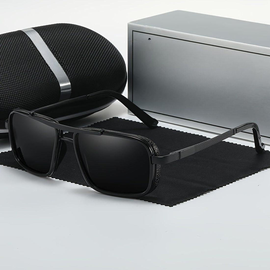 Heren Gepolariseerde Zonnebril Klassiek Vierkant Frame RVS & TAC Lenzen Zwart