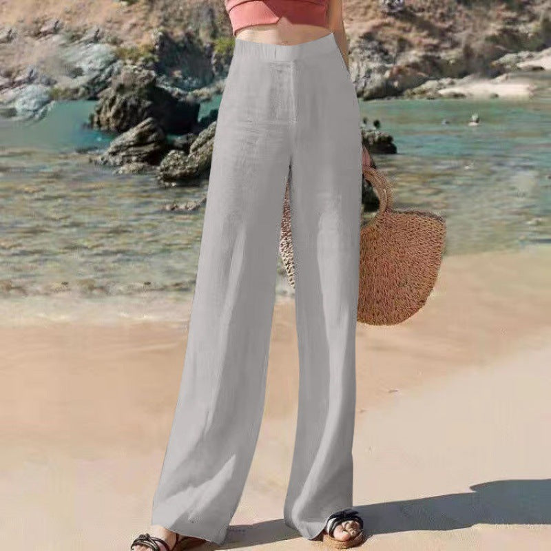 Wijde Broek Dames Hoge Taille Ademend Lichtgewicht Linnen Zomer Grijs