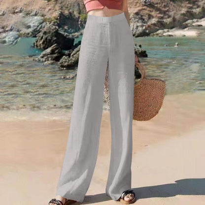 Wijde Broek Dames Hoge Taille Ademend Lichtgewicht Linnen Zomer Grijs