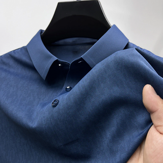Heren Poloshirt Katoen Subtiel Patroon voor Casual en Semi-Formele Gelegenheden Blauw