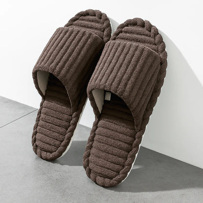 Pantoffels Unisex Met Open Neus Streepjespatroon Sloffen Bruin