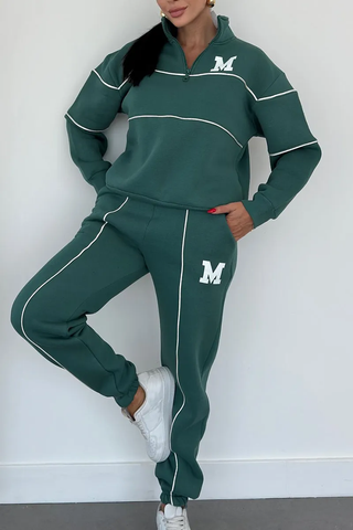 Trendy Dames Trainingspak Set met Half-Zip Sweater Groen