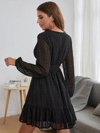Vrouwen Effen Kleur Clip Polka Dot Chiffon Fit En Flare Jurk