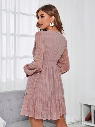 Vrouwen Effen Kleur Clip Polka Dot Chiffon Fit En Flare Jurk