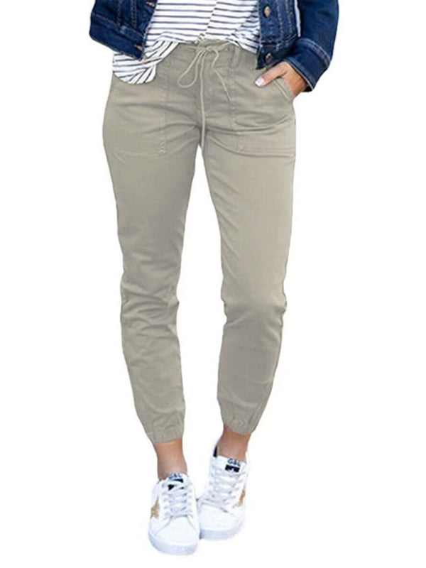 Dames Slim Pocket Cropped Broek Nieuwe Effen Kleur Vetersluiting Vrijetijdsbroek