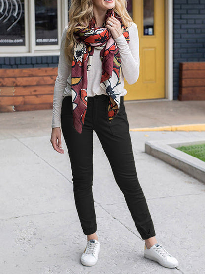 Dames Slim Pocket Cropped Broek Nieuwe Effen Kleur Vetersluiting Vrijetijdsbroek