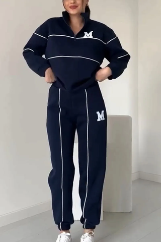 Trendy Dames Trainingspak Set met Half-Zip Sweater Blauw